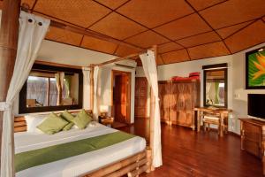 Mushimasgali萨芙莉岛度假村的一间卧室配有一张床,并在一间客房内配有电视。