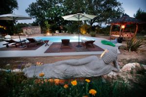 Aigremont马斯德阿尔方斯旅馆的花园中一座带鸟雕像的游泳池