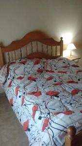 本塔纳山村Lo de Charly的一张床上的毯子,上面有红色的鲜花