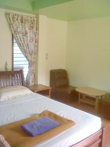 邦涛海滩Village Apartment Phan 123的卧室配有床、椅子和窗户。