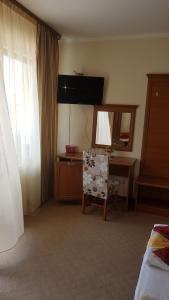 阿赫洛伊Guest House Markovi Aheloy的卧室配有镜子、书桌和椅子