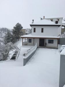 基佩朗达Kyperounta Apartment的屋顶上积雪的房子