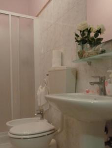 卢卡茶花宾馆的一间带卫生间和水槽的浴室