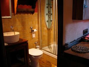 米兰达德尔卡斯塔尼亚尔Apartamento La Muralla的一间带水槽、卫生间和淋浴的浴室