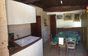 阿尔贝罗贝洛Trullo Malvisco的一个带水槽和桌子的厨房