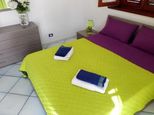 奇尼斯莫杜斯维稳迪度假屋的一间卧室配有绿床和毛巾