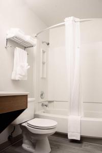 朱诺朱诺速8汽车旅馆的白色的浴室设有卫生间和淋浴。