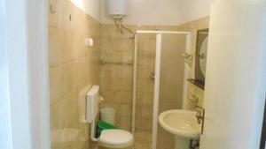 莱乌卡Appartamento Lucio Leuca的带淋浴、卫生间和盥洗盆的浴室