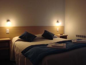圣卡洛斯-德巴里洛切马蒂亚公寓的卧室配有一张床,墙上有两盏灯