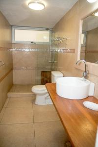 太子港Allamanda Hotel的一间带水槽、卫生间和淋浴的浴室