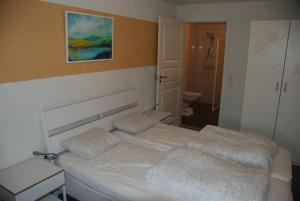 FyresdalApartment - Lille Galleri - Fyresdal的一间卧室配有一张带两个枕头的床