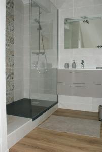 PluherlinAux Agapanthes的浴室里设有玻璃门淋浴