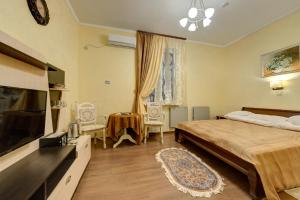 基辅阿雷克散德里亚酒店的一间卧室配有一张床和一台平面电视