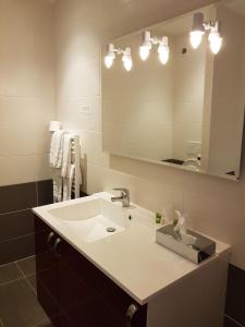 奥利韦Hotel Restaurant Pavillon Bleu的一间带水槽和镜子的浴室