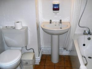 伍德哈姆斐尔斯奥克兰酒店的白色的浴室设有卫生间和水槽。