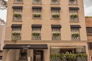 墨西哥城世贸中心旁伊萨亚精品酒店 的窗户上布满盆栽植物的建筑