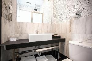 马德里Alhambra Suites的一间带水槽、卫生间和镜子的浴室