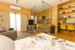 加亚新城Studio Apartment Porto Gaia (Arrabida)的一间带一张沙发床的客厅和一间厨房