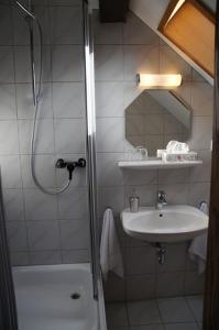 WiesentGaststätte Liebl的带淋浴和盥洗盆的浴室