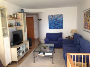 普拉加德阿罗Blue Ocean的客厅配有蓝色的沙发和电视