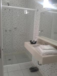 克里西玛Prime Motel的带淋浴、盥洗盆和镜子的浴室