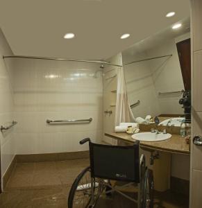 圣保罗Wyndham Sao Paulo Paulista的轮椅可进入带水槽和镜子的浴室