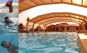 奥瓦尔科德瓦尔德奥拉斯帕佐多卡斯特罗古迹酒店的两幅游泳池的照片,游泳池里的人