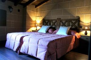圣马尔廷德特雷韦霍Casa Rural Estrela的一间卧室配有一张大床和两个枕头