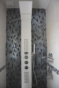 Saint-AndréVilla Les Anges的一间带淋浴的浴室,配有瓷砖墙壁