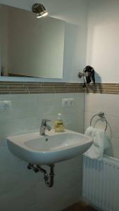 霍登哈根Gästehaus Beckord的浴室设有白色水槽和镜子