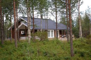 鲁卡RukaNeliö Cottage的树林中树木的房屋