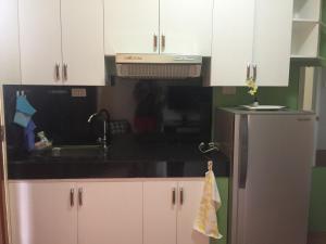 LoculanSD4一室公寓的厨房配有白色橱柜和不锈钢冰箱