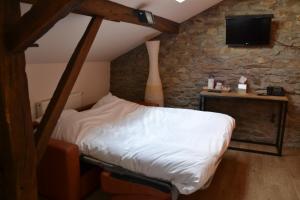 巴利瑟尔滕普斯佳肴旅馆的一间卧室配有一张床和一张桌子及电视