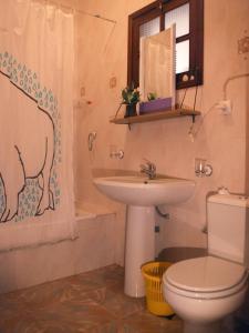 塔拉法尔Private Holiday Apartment的一间带水槽、卫生间和淋浴的浴室