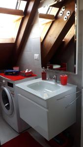 菲乌吉Appartamento Fiuggi Terme的一间带水槽和洗衣机的浴室