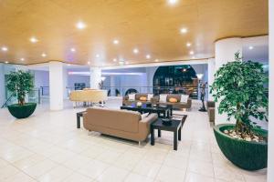 阿尔布费拉格兰德穆图佛尔特瓦勒公寓式酒店的大堂配有沙发、桌子和植物