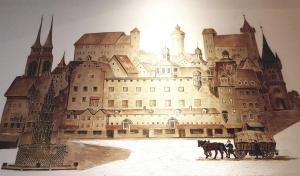 纽伦堡艾姆贝特膳食公寓酒店的城堡的画,带马车
