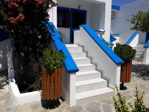 利普西岛Paradise Studios的一套有蓝色栏杆和植物的楼梯