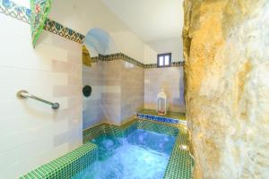 PeñaflorCasa Spa La Agueda y Robledo的浴室中间设有大型蓝色浴缸。