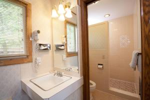 Marshfield帕克汽车旅馆的一间带水槽、镜子和卫生间的浴室