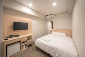 京都京都八条口相铁弗雷萨经济型酒店的配有一张床和一台平面电视的酒店客房