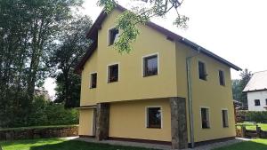 霍尼普拉纳Horní Planá的一面有窗户的黄色房子