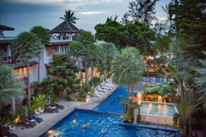 涛岛涛岛蒙特拉度假酒店的棕榈树度假村泳池的空中景致