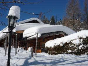 圣安东阿尔贝格Chalet Brunnenhof的雪覆盖的房屋,有街灯