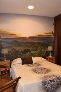 费尔莫塞列Dos Aguas Arribes的一间卧室配有一张壁画床