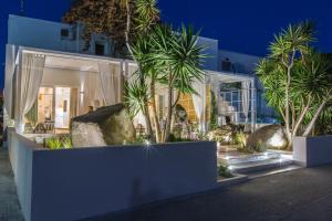 圣安娜纳克索斯Sea Nymphs Suites的一座棕榈树掩映的白色房子