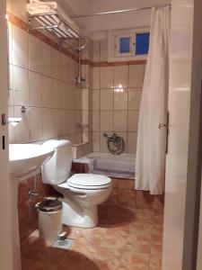伊奥斯乔拉帕台农酒店的浴室配有卫生间、盥洗盆和浴缸。