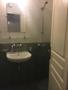 索非亚Pirotska Apartment GN / FREE GARAGE的浴室配有盥洗盆和带镜子的淋浴
