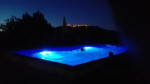 马尔旺Quinta Do Vaqueirinho - Agro-Turismo的夜晚的游泳池,灯光蓝色