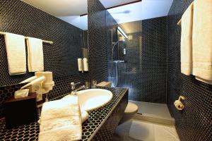 巴塞尔b-smart motel Basel的一间带水槽、淋浴和卫生间的浴室